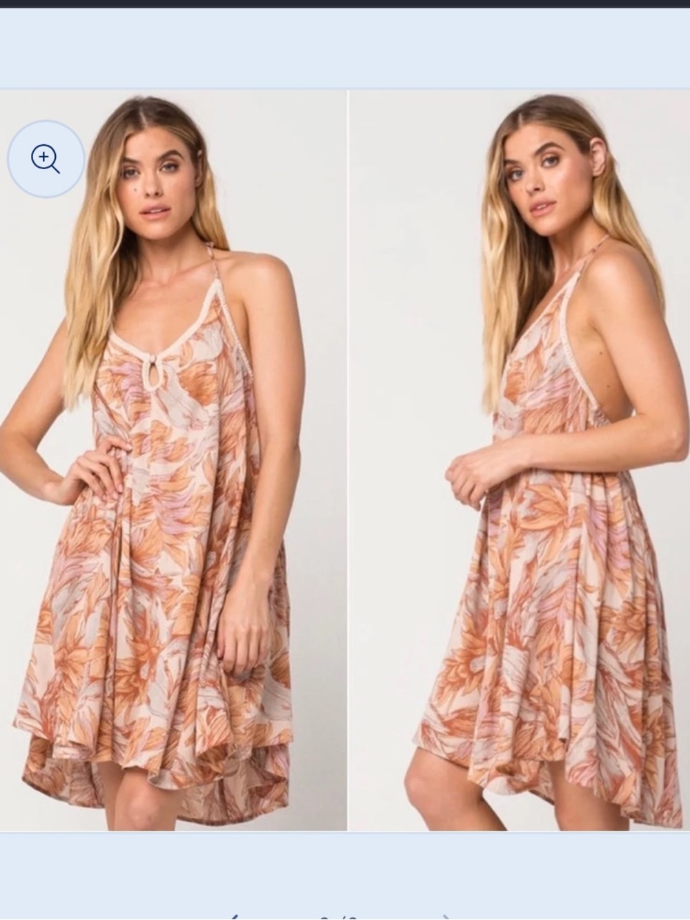NWT O'Neill Halter Floral Sundress Peach Cream Beachy Boho XS